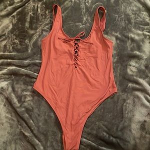 Mauve backless lace front swimsuit